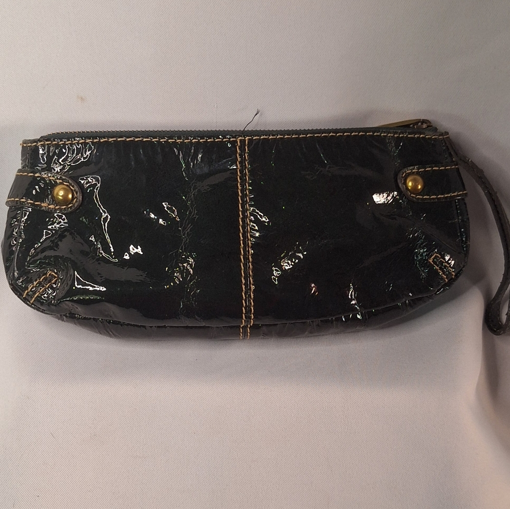 FOSSIL * Patent Leather Forrest Green Clutch Zip Pocket Purse & Wallet - Picture 3 of 7